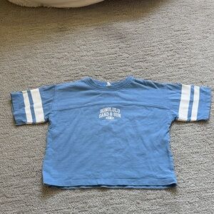 Zara Light Blue Short Sleeve Tee with White Sleeve Stripes